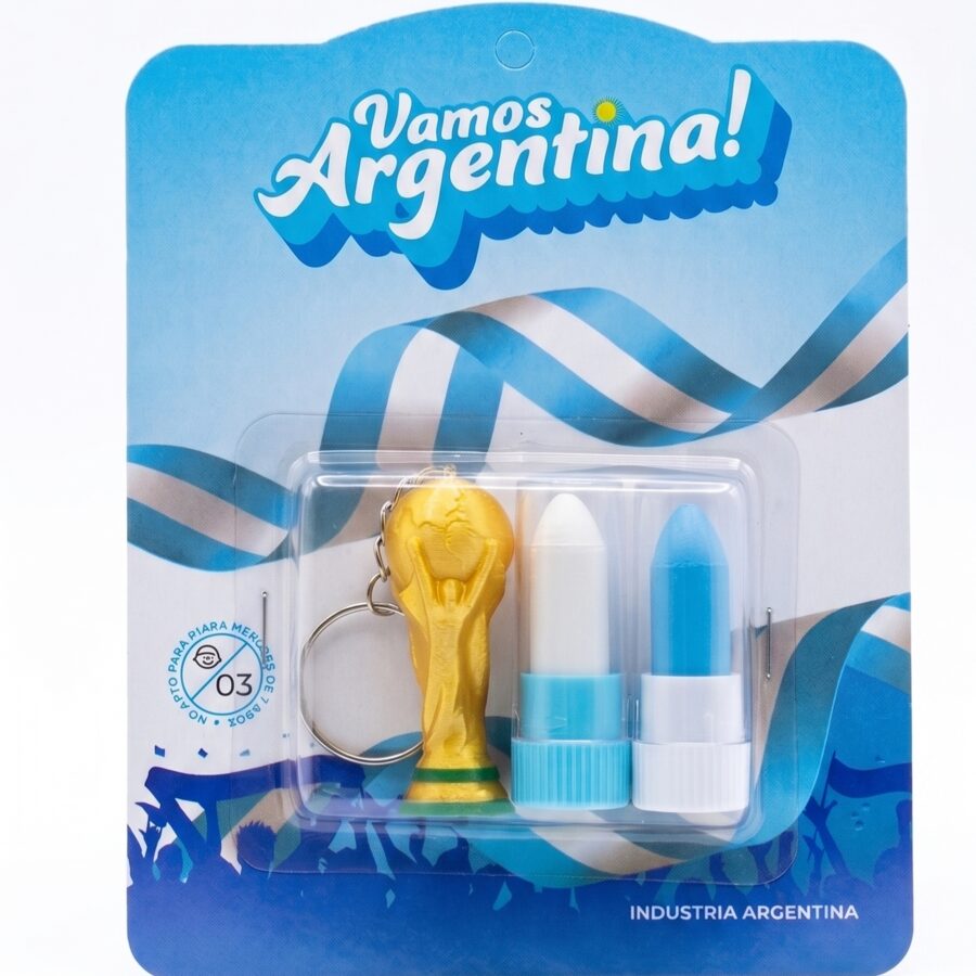 Labial + Llavero Copa x1 - pintacaras Argentina Mundial