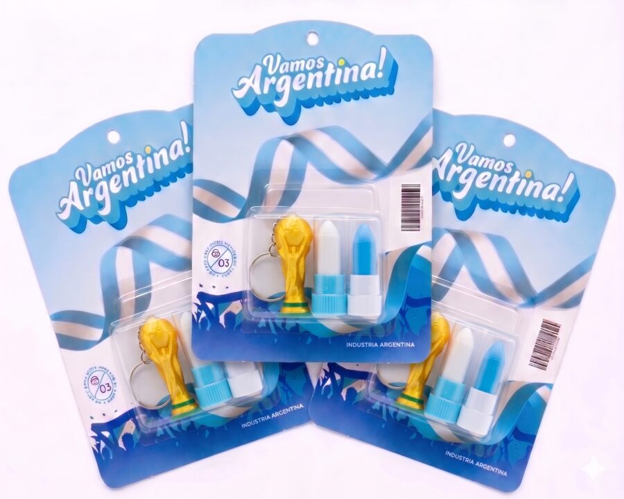 Labial + Llavero Copa x3 - pintacaras Argentina Mundial